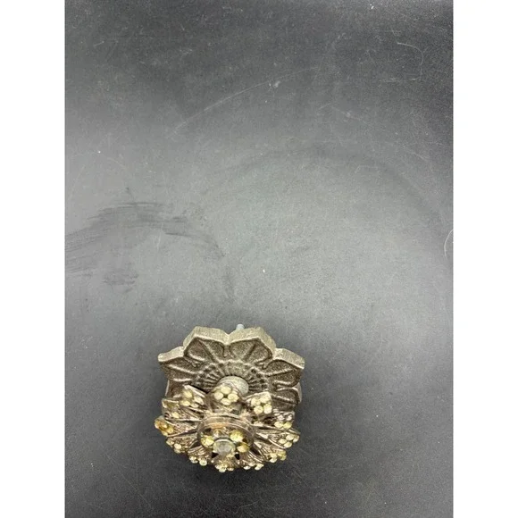 Vintage Floral Rhinestone Drawer Pull Silver Tone Rosette Cabinet Knob Hardware - Picture 3 of 7